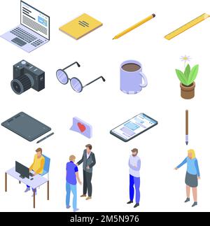 Art director icons set. Isometric set of art director vector icons for web design isolated on white background Stock Vector