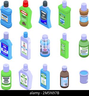 Mouthwash icons set. Isometric set of mouthwash vector icons for web design isolated on white background Stock Vector