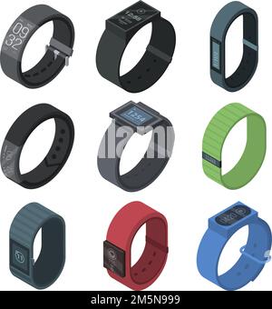 Fitness tracker icons set. Isometric set of fitness tracker vector icons for web design isolated on white background Stock Vector