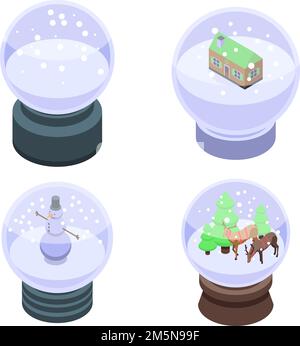 Snowglobe icons set. Isometric set of snowglobe vector icons for web design isolated on white background Stock Vector