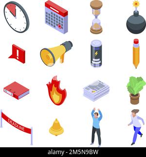 Deadline icons set. Isometric set of deadline vector icons for web design isolated on white background Stock Vector