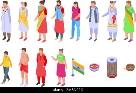 Indians icons set. Isometric set of Indians vector icons for web design isolated on white background Stock Vector