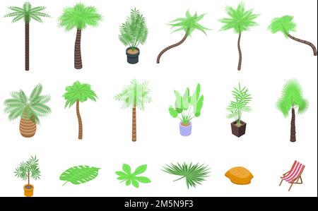 Palm tree icons set. Isometric set of palm tree vector icons for web design isolated on white background Stock Vector