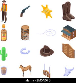 Saloon icons set. Isometric set of saloon vector icons for web design isolated on white background Stock Vector