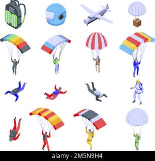 Parachuting icons set. Isometric set of parachuting vector icons for web design isolated on white background Stock Vector