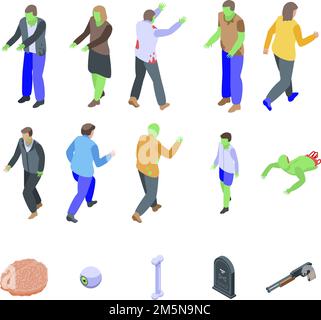 Zombie icons set. Isometric set of zombie vector icons for web design isolated on white background Stock Vector