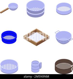 Sieve icons set. Isometric set of sieve vector icons for web design isolated on white background Stock Vector