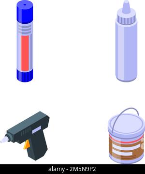 Glue icons set. Isometric set of glue vector icons for web design isolated on white background Stock Vector