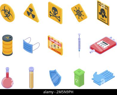 Biohazard icons set. Isometric set of biohazard vector icons for web design isolated on white background Stock Vector