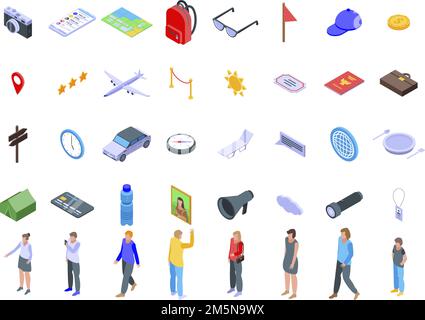 Excursion icons set. Isometric set of excursion vector icons for web design isolated on white background Stock Vector