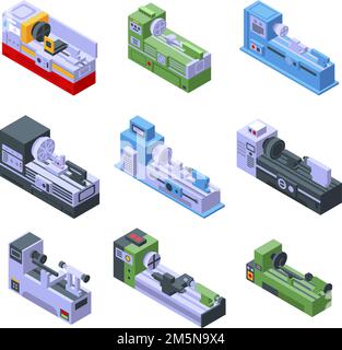 Lathe icons set. Isometric set of lathe vector icons for web design isolated on white background Stock Vector