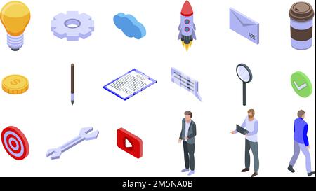 Product manager icons set. Isometric set of product manager vector icons for web design isolated on white background Stock Vector