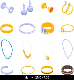 Jewellery icons set. Isometric set of jewellery vector icons for web design isolated on white background Stock Vector