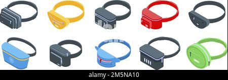 Waist bag icons set. Isometric set of waist bag vector icons for web design isolated on white background Stock Vector