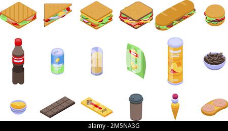 Sandwich bar icons set. Isometric set of sandwich bar vector icons for web design isolated on white background Stock Vector