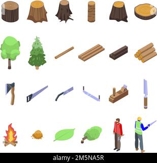 Deforestation icons set. Isometric set of deforestation vector icons for web design isolated on white background Stock Vector