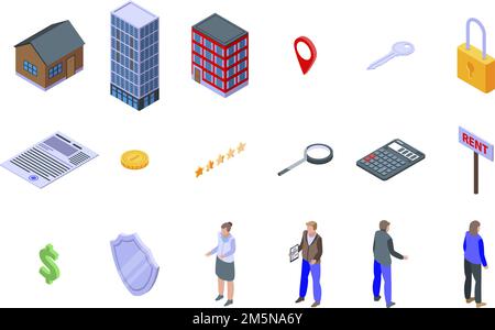 Realtor icons set. Isometric set of realtor vector icons for web design isolated on white background Stock Vector