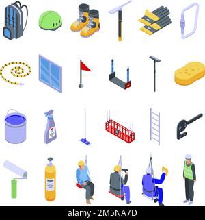 Industrial climber icons set. Isometric set of industrial climber vector icons for web design isolated on white background Stock Vector
