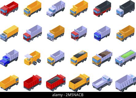 Tipper icons set. Isometric set of tipper vector icons for web design isolated on white background Stock Vector