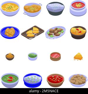 Indian cuisine icons set. Isometric set of indian cuisine vector icons for web design isolated on white background Stock Vector