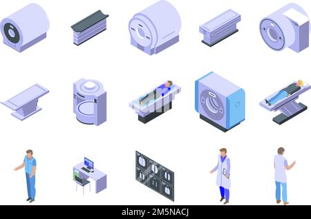 Magnetic resonance imaging icons set. Isometric set of magnetic resonance imaging vector icons for web design isolated on white background Stock Vector