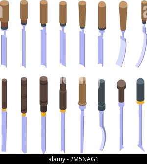 Chisel icons set. Isometric set of chisel vector icons for web design isolated on white background Stock Vector