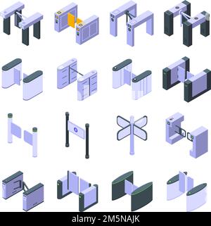 Turnstile icons set. Isometric set of turnstile vector icons for web design isolated on white background Stock Vector