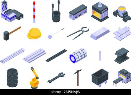 Metallurgy icons set. Isometric set of metallurgy vector icons for web design isolated on white background Stock Vector