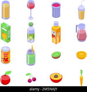 Fresh juice icons set. Isometric set of fresh juice vector icons for web design isolated on white background Stock Vector