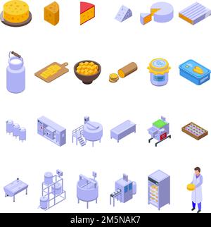 Cheese production icons set. Isometric set of cheese production vector icons for web design isolated on white background Stock Vector