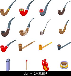 Smoking pipe icons set. Isometric set of smoking pipe vector icons for web design isolated on white background Stock Vector