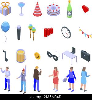 Office party icons set. Isometric set of office party vector icons for web design isolated on white background Stock Vector