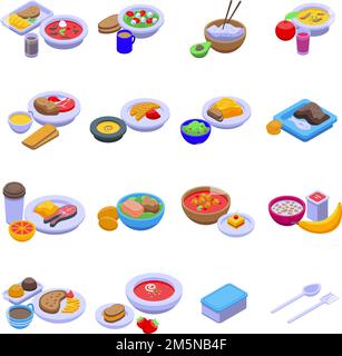 School breakfast icons set flat vector. Lunch bag. Bread break isolated ...