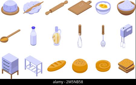 Dough icons set. Isometric set of dough vector icons for web design isolated on white background Stock Vector