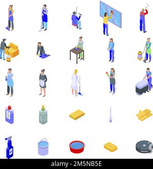 Cleaning services icons set. Isometric set of cleaning services vector icons for web design isolated on white background Stock Vector