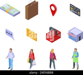 Buyer icons set. Isometric set of buyer vector icons for web design isolated on white background Stock Vector