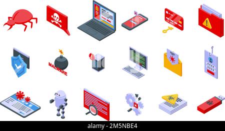 Malware icons set. Isometric set of malware vector icons for web design isolated on white background Stock Vector