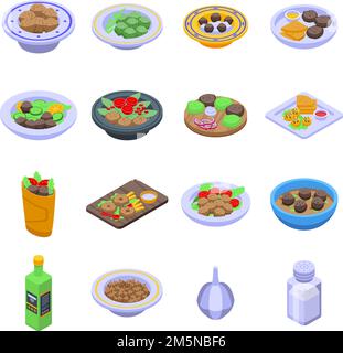 Falafel icons set. Isometric set of falafel vector icons for web design isolated on white background Stock Vector