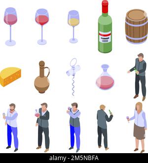 Sommelier icons set. Isometric set of sommelier vector icons for web design isolated on white background Stock Vector