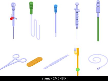 Catheter icons set. Isometric set of catheter vector icons for web design isolated on white background Stock Vector