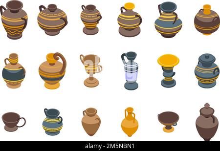 Amphora icons set. Isometric set of amphora vector icons for web design isolated on white background Stock Vector