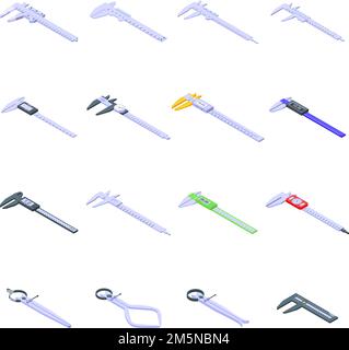 Calipers icons set. Isometric set of calipers vector icons for web design isolated on white background Stock Vector