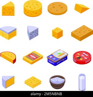 Cheese icons set. Isometric set of cheese vector icons for web design isolated on white background Stock Vector