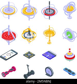 Gyroscope icons set. Isometric set of gyroscope vector icons for web design isolated on white background Stock Vector