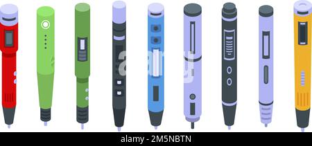 3d pen icons set. Isometric set of 3d pen vector icons for web design isolated on white background Stock Vector