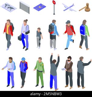 Illegal immigrants icons set. Isometric set of illegal immigrants vector icons for web design isolated on white background Stock Vector