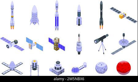 Space station icons set. Isometric set of space station vector icons for web design isolated on white background Stock Vector