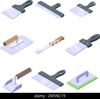 Putty knife icons set. Isometric set of putty knife vector icons for web design isolated on white background Stock Vector