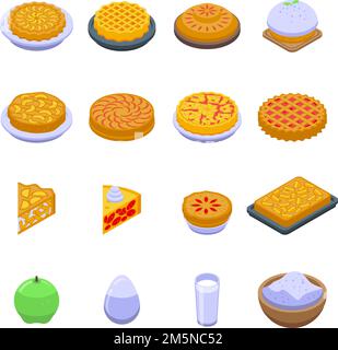 Apple pie icons set. Isometric set of apple pie vector icons for web design isolated on white background Stock Vector
