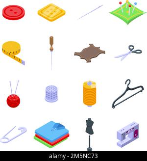 Clothing repair icons set. Isometric set of clothing repair vector icons for web design isolated on white background Stock Vector
